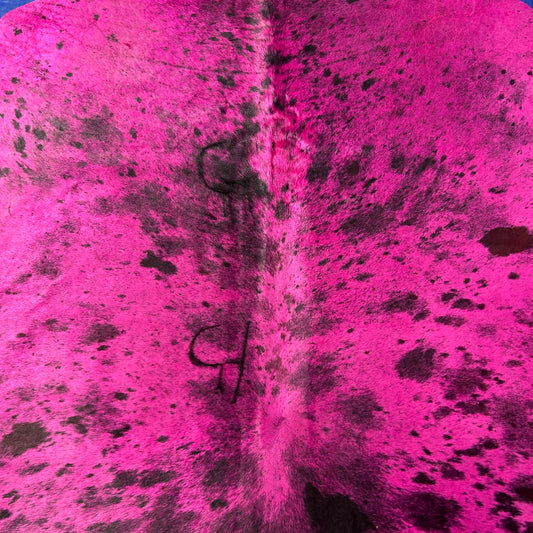 Dyed Pink Spotted Cowhide Rug (lots of fire brands) Size: 6.5x6.2 feet Y-196