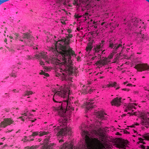 Dyed Pink Spotted Cowhide Rug (lots of fire brands) Size: 6.5x6.2 feet Y-196