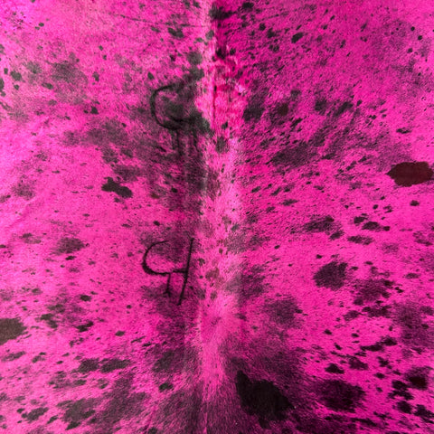 Dyed Pink Spotted Cowhide Rug (lots of fire brands) Size: 6.5x6.2 feet Y-196