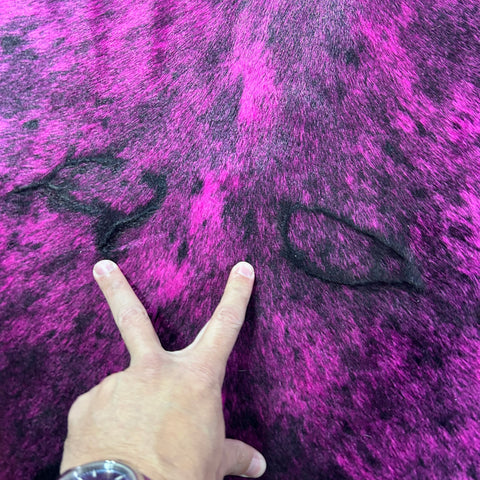 Dyed Pink Spotted Cowhide Rug (lots of fire brands) Size: 6.5x6.2 feet Y-196