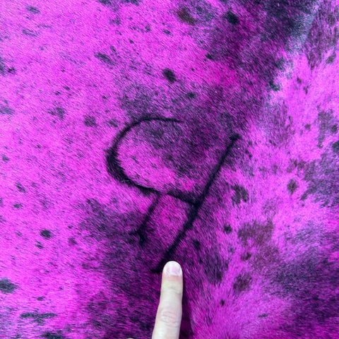 Dyed Pink Spotted Cowhide Rug (lots of fire brands) Size: 6.5x6.2 feet Y-196