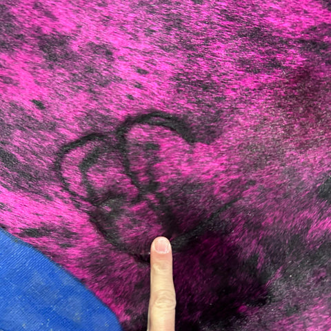 Dyed Pink Spotted Cowhide Rug (lots of fire brands) Size: 6.5x6.2 feet Y-196