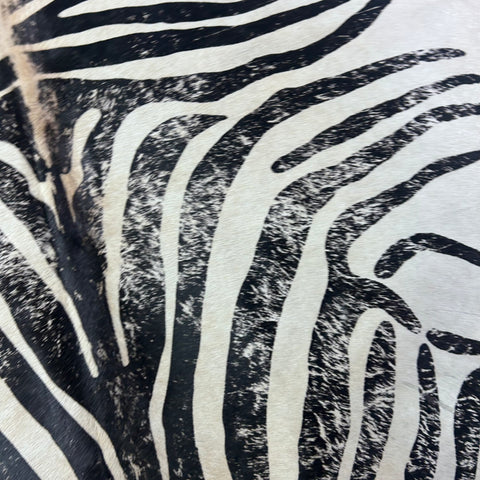 Distressed Zebra Print Cowhide Rug Size: 7.5x6.2 feet J-109