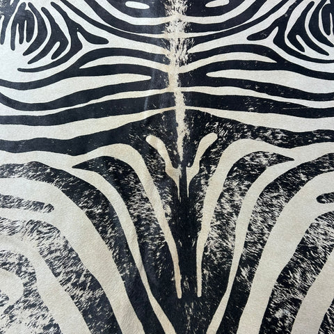Distressed Zebra Print Cowhide Rug Size: 7.7x6 feet J-110