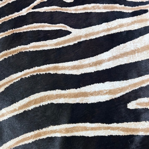 Dark Genuine Zebra Cowhide Rug (2 small patches + bald spot) Size: 6.3x5.5 feet D-773