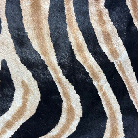 Dark Genuine Zebra Cowhide Rug (2 small patches + bald spot) Size: 6.3x5.5 feet D-773