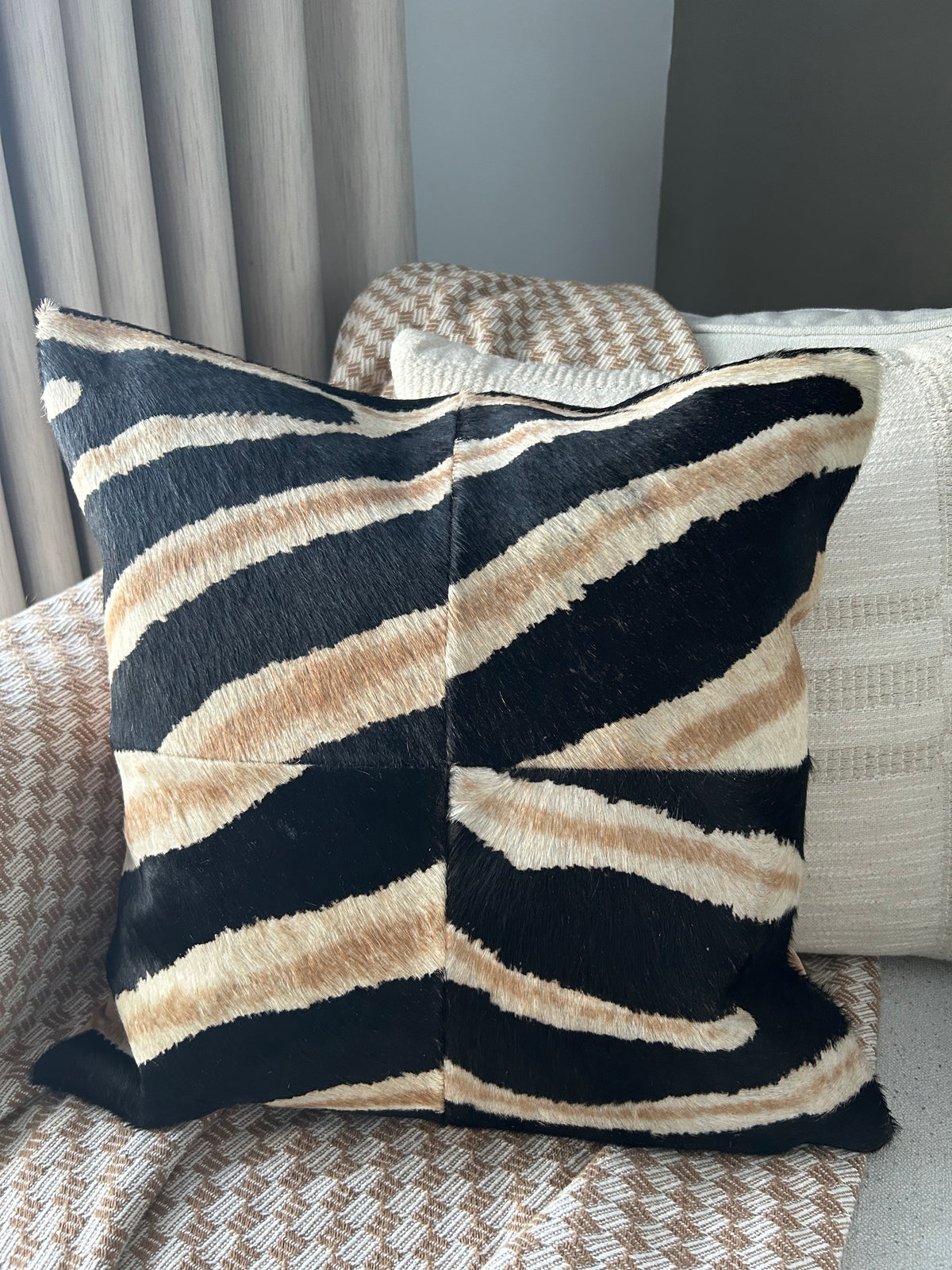 19 x 19" Zebra Cowhide Pillow Cover / Printed Cowhide Pillow Cover -Lumbar- Size: 19 in x 19 in