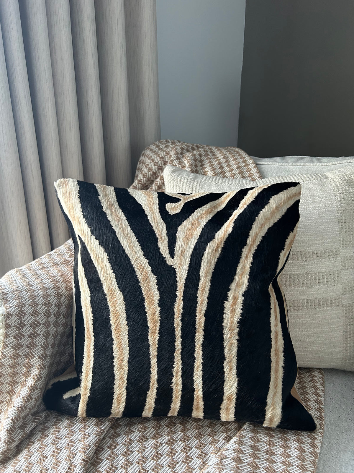 19 x 19" Zebra Cowhide Pillow Cover / Printed Cowhide Pillow Cover -Lumbar- Size: 19 in x 19 in