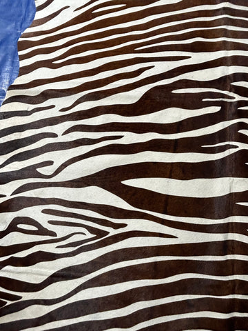Zebra Printed Cowhide Rug (Brown Horizontal Stripes) Size: 7.2x6.5 feet D-320
