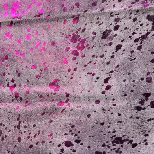 Pink Metallic Cowhide Rug Size: 7x6 feet D-788