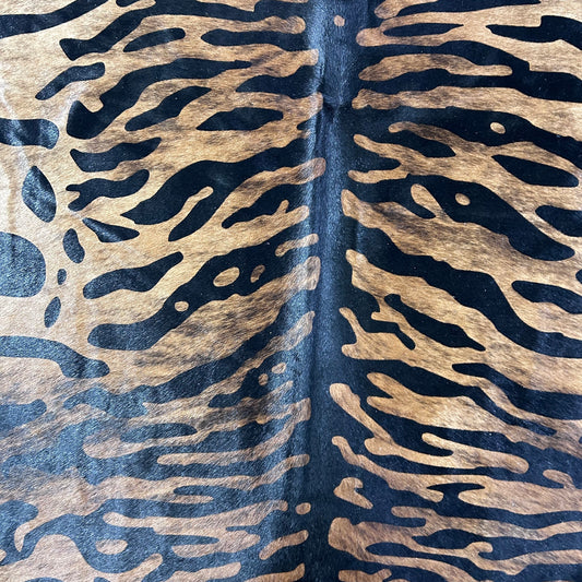 Tiger Print Cowhide Rug (brindle background) Size: 7x6 feet D-791