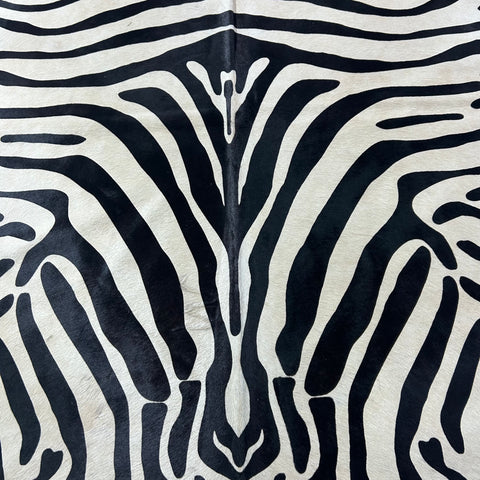 Upholstery Zebra Print Cowhide Rug (light beige background/ fire brand in the middle) Size: 7x5.7 feet J-002