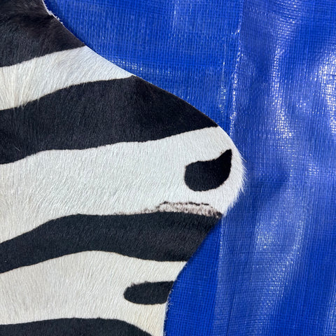 Upholstery Zebra Print Cowhide Rug (light beige background/ fire brand in the middle) Size: 7x5.7 feet J-002