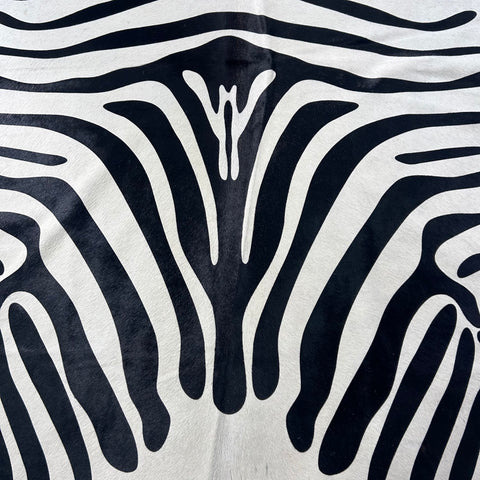 Zebra Print Cowhide Rug Size: 7x6.5 feet J-004