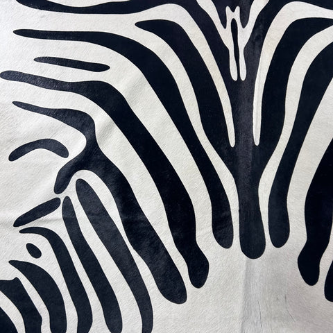 Zebra Print Cowhide Rug Size: 7x6.5 feet J-004