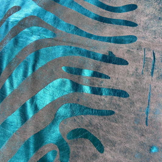 Turquoise Metallic Zebra Cowhide Rug Size: 7x6 feet J-114