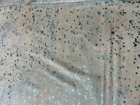 Turquoise Acid Washed Metallic Cowhide Rug (background is light beige) Size: 8x7 feet D-323