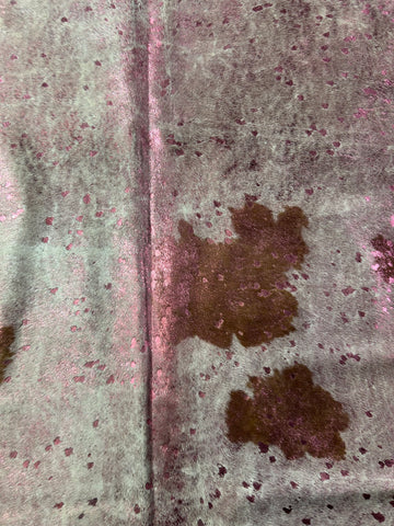 Spotted Cowhide Rug with Pink Metallic Acid Washed Size: 7x6 feet D-324