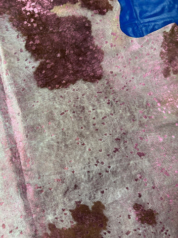 Spotted Cowhide Rug with Pink Metallic Acid Washed Size: 7x6 feet D-324