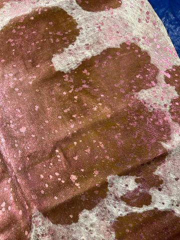 Spotted Cowhide Rug with Pink Metallic Acid Washed Size: 7.2x6 feet D-325