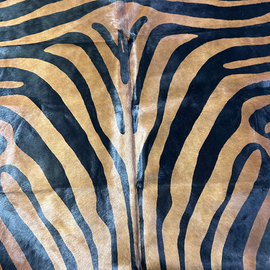 Reverse Brown Zebra Cowhide Rug D-820