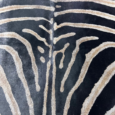 Genuine Zebra Print Cowhide Rug (dark grey background) Size: 7.5x6.2 feet Z-263