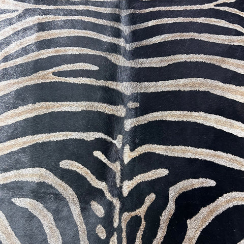 Genuine Zebra Print Cowhide Rug (dark grey background) Size: 7.5x6.2 feet Z-263