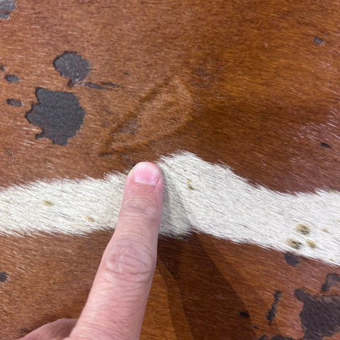 Brown and White Acid Washed with Brown Dyed Cowhide Rug Size: 7.5x7 feet Z-266
