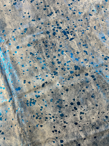 Blue Metallic Acid Washed Cowhide Rug Size: 8x7 feet D-355