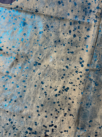 Blue Metallic Acid Washed Cowhide Rug Size: 8x7 feet D-355