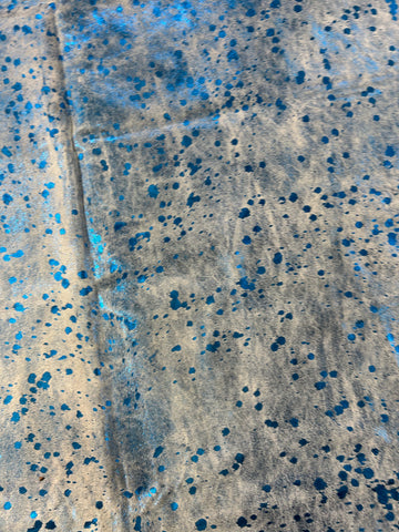 Blue Metallic Acid Washed Cowhide Rug Size: 8x7 feet D-355