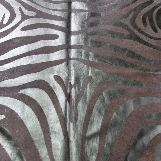 Rose Gold Metallic Zebra Cowhide Rug Size: 8x6 feet J-123