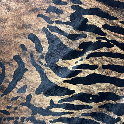 Siberian Tiger Print on Brindle Cowhide Rug Size: 7.7x6.5 feet Y-123