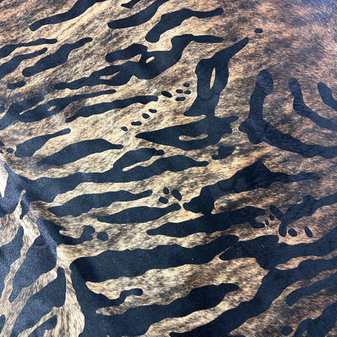 Siberian Tiger Print on Brindle Cowhide Rug Size: 7.7x6.5 feet Y-123