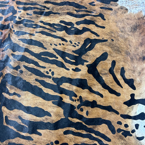Siberian Tiger Print on Brindle Cowhide Rug Size: 7x6.2 feet Y-124