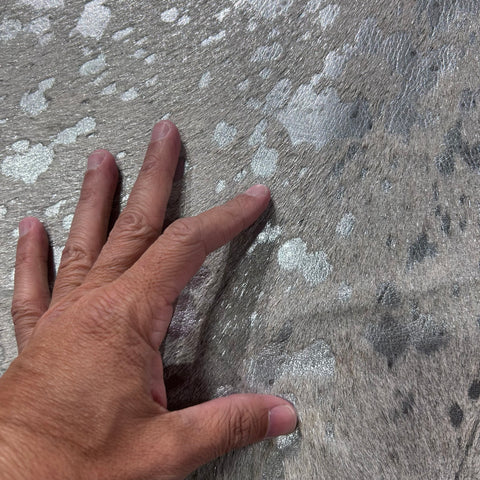 Silver Metallic Cowhide Rug Size: 7.2x7.5 feet J-127