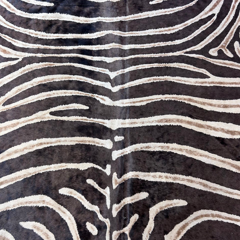 Genuine Zebra Print Cowhide Rug (brown stripes and brown inner stripes/ gorgeous) Size: 7.5x6.5 feet Z-093
