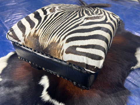 Real Zebra Skin Foot Stool 9 H X 13 X 13" Africa Zebra Skin Hair-on Mini Ottoman