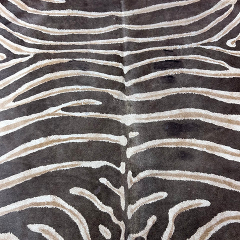 Genuine Zebra Print Cowhide Rug (faded look) Size: 7x6 feet Z-100