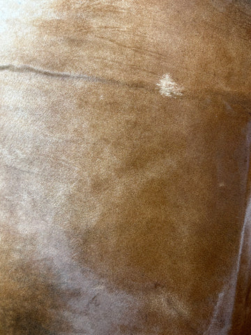 Mahogany Cowhide Rug (fire brands/ some hard to see stitches) Size: 7x7 feet D-381