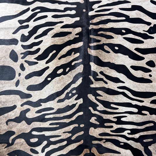 Tiger Print Cowhide Rug (light background) Size: 7.2x6.5 feet Z-105