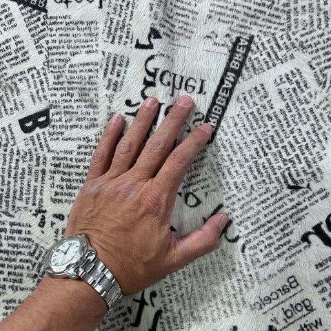 Newspaper Print Cowhide Rug Size: 7.2x7 feet Z-109
