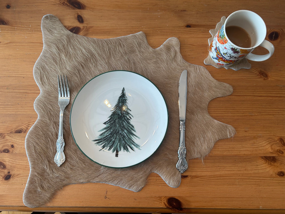 Place Mat and Coaster Set - Grey, Black, Brindle, Brown and White Size: 19X17 inch