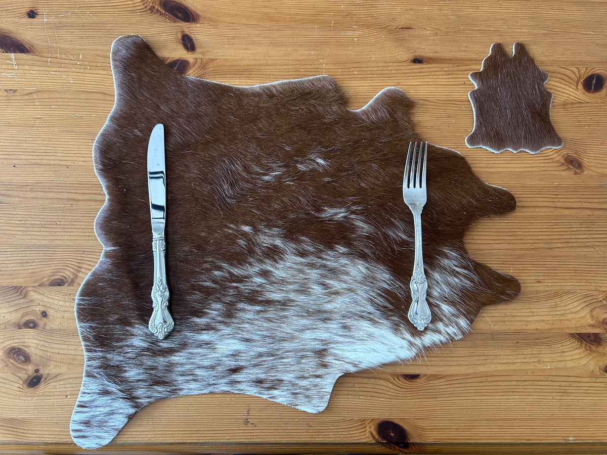 Place Mat and Coaster Set - Grey, Black, Brindle, Brown and White Size: 19X17 inch