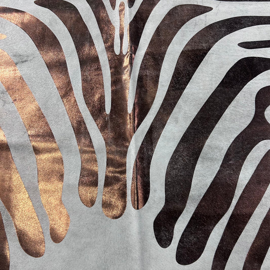Bronze Metallic Zebra Cowhide Rug Size: 8x7 feet Y-133