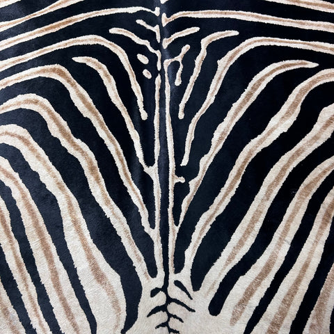 Genuine Zebra Print Cowhide Rug (darker background/ great quality!) Size: 7.5x6 feet Z-293