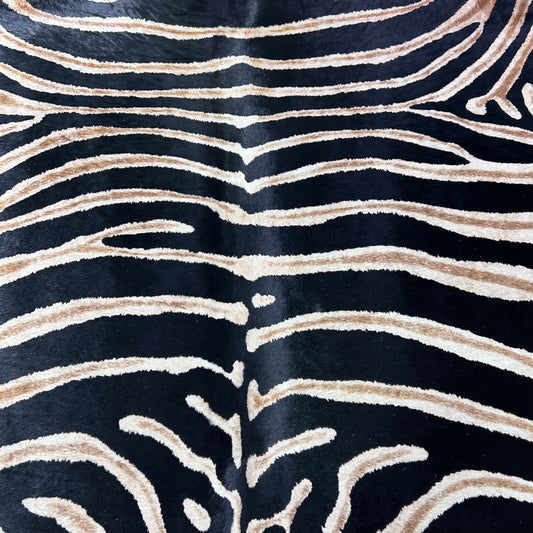 Genuine Zebra Print Cowhide Rug (darker background/ great quality!) Size: 7.5x6 feet Z-293