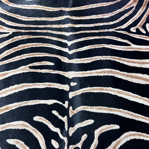 Genuine Zebra Print Cowhide Rug (darker background/ great quality!) Size: 7.5x6 feet Z-293
