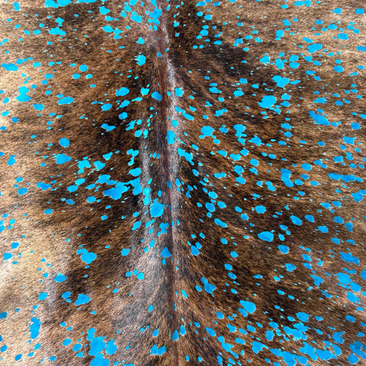 Brindle Cowhide Rug with Turquoise Acid Washed Size: 7x6.7 feet D-903
