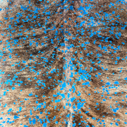 Brindle Cowhide Rug with Turquoise Acid Washed Size: 7.5x6.2 feet D-906